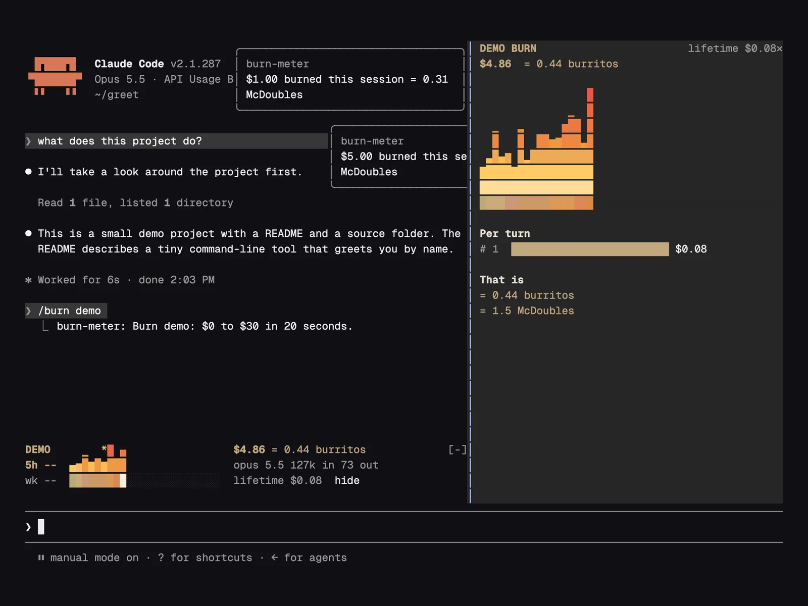 Burn Meter running in Claude Code