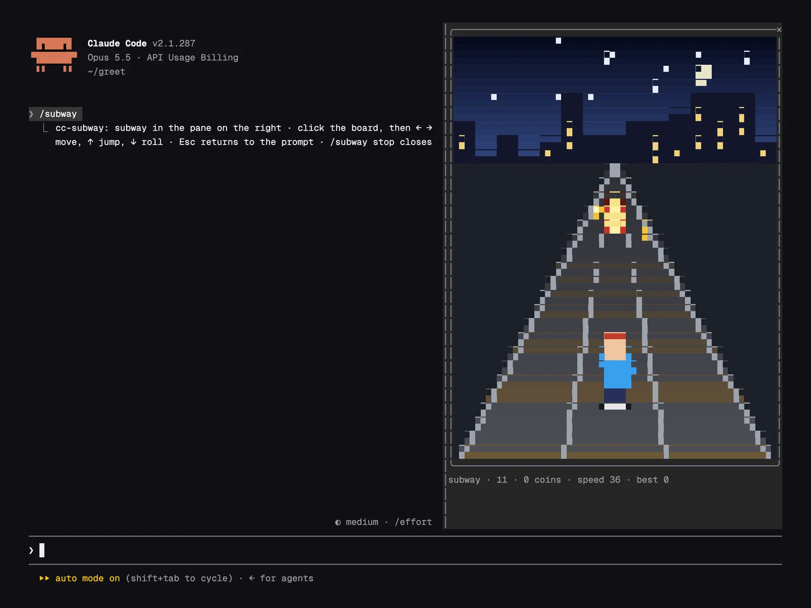 CC Subway running in Claude Code