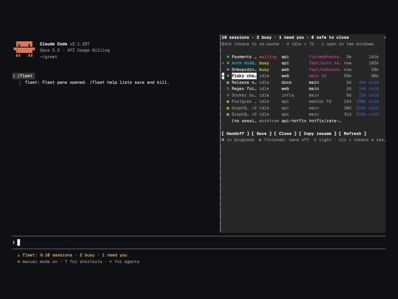 Claude Fleet running in Claude Code
