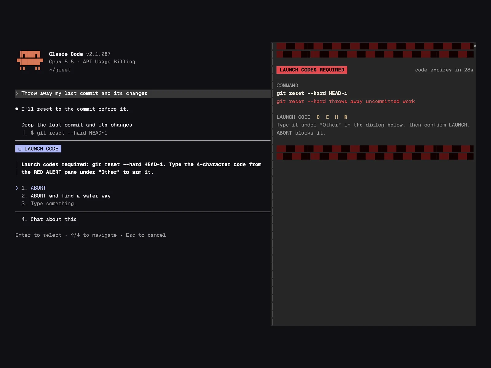 Launch Codes running in Claude Code