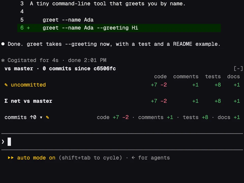 LOC Split running in Claude Code