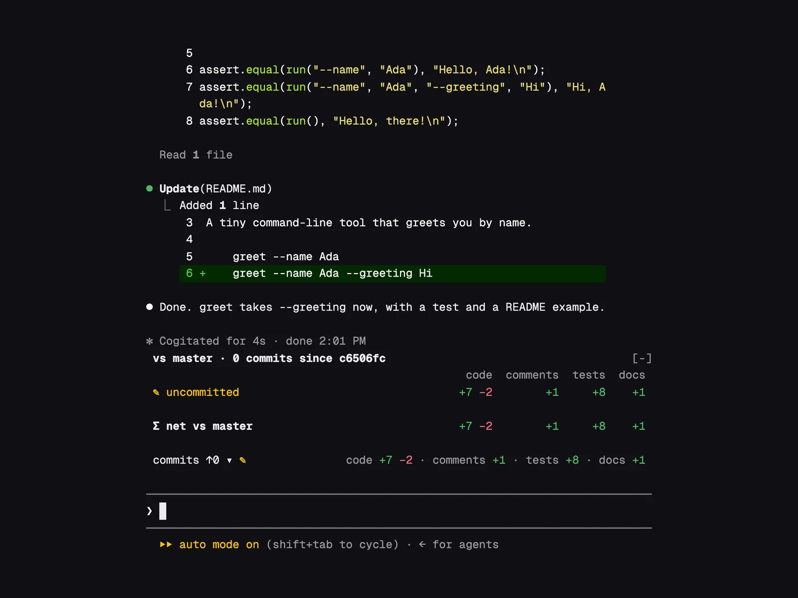 LOC Split running in Claude Code