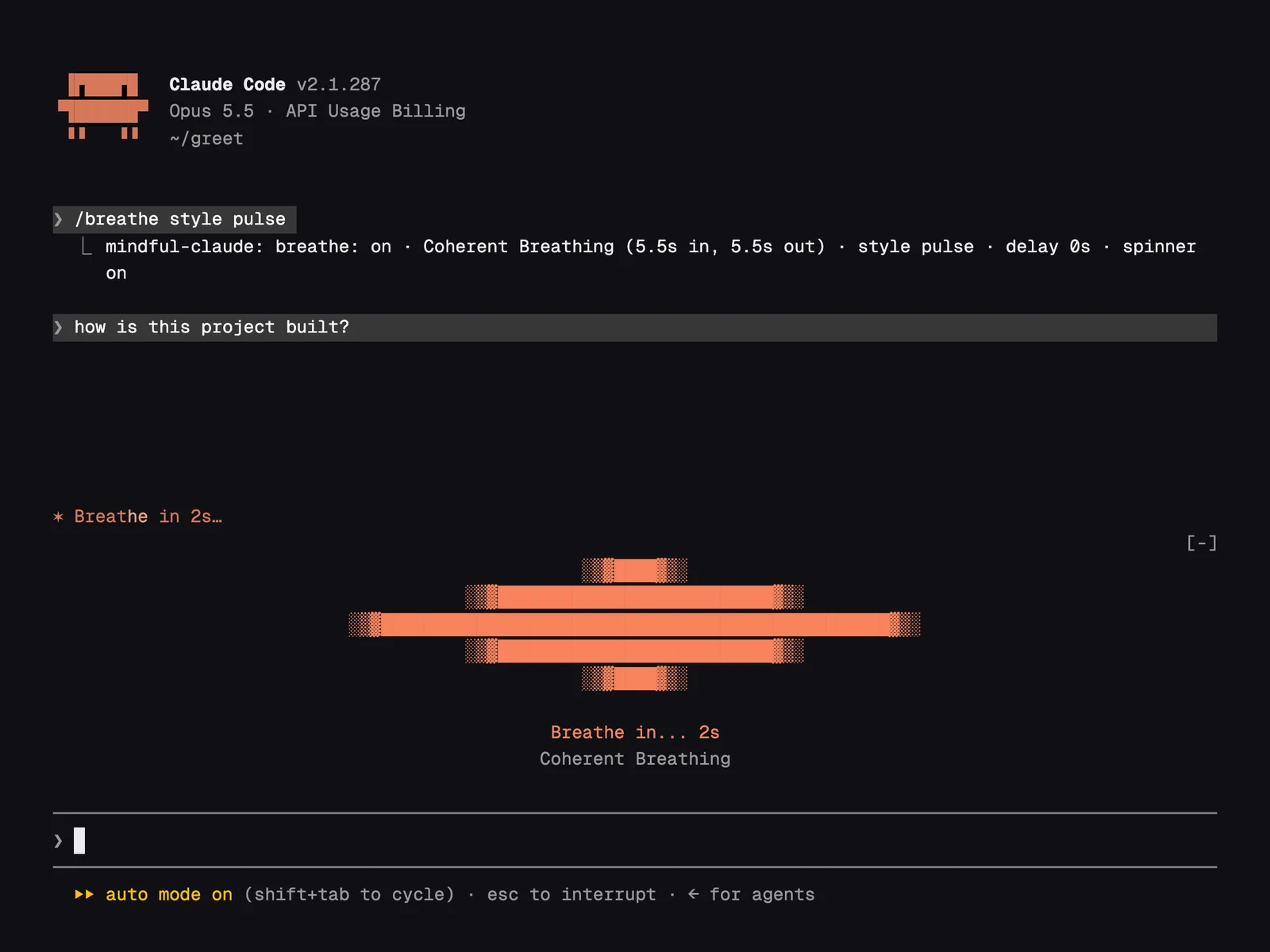 Mindful Claude running in Claude Code