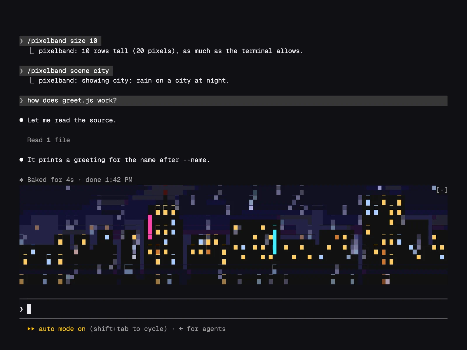 Pixelband running in Claude Code