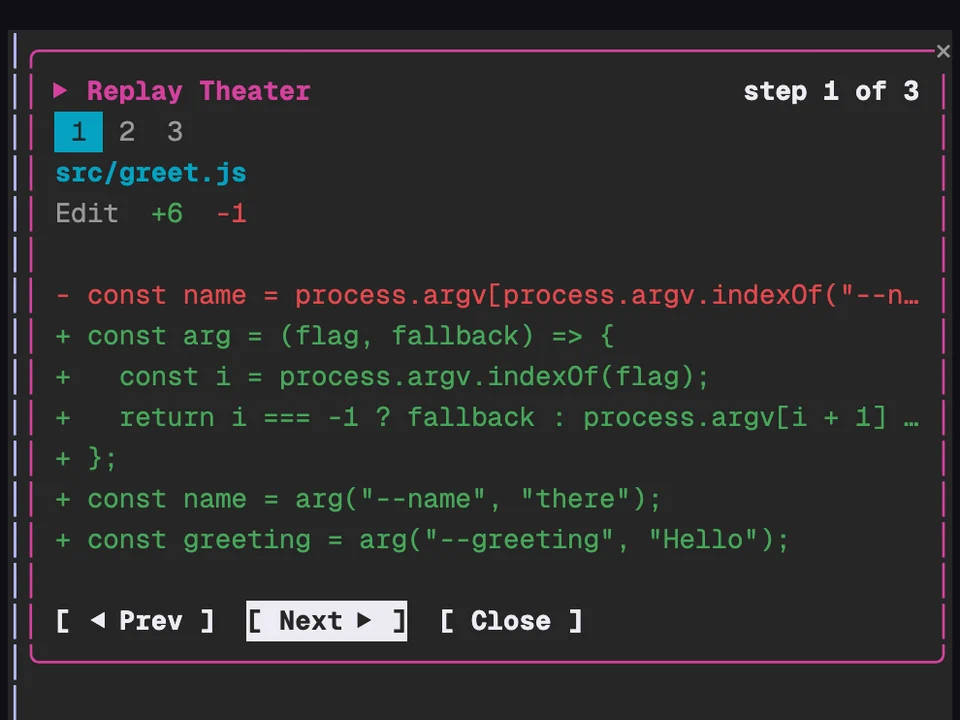 Replay Theater running in Claude Code