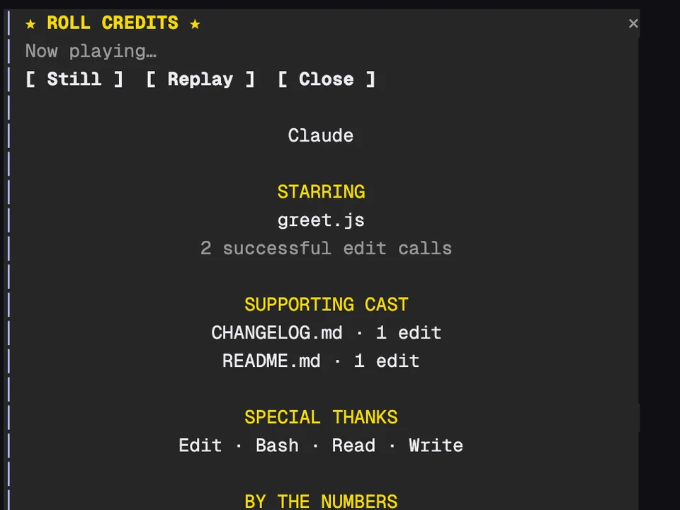 Roll Credits running in Claude Code
