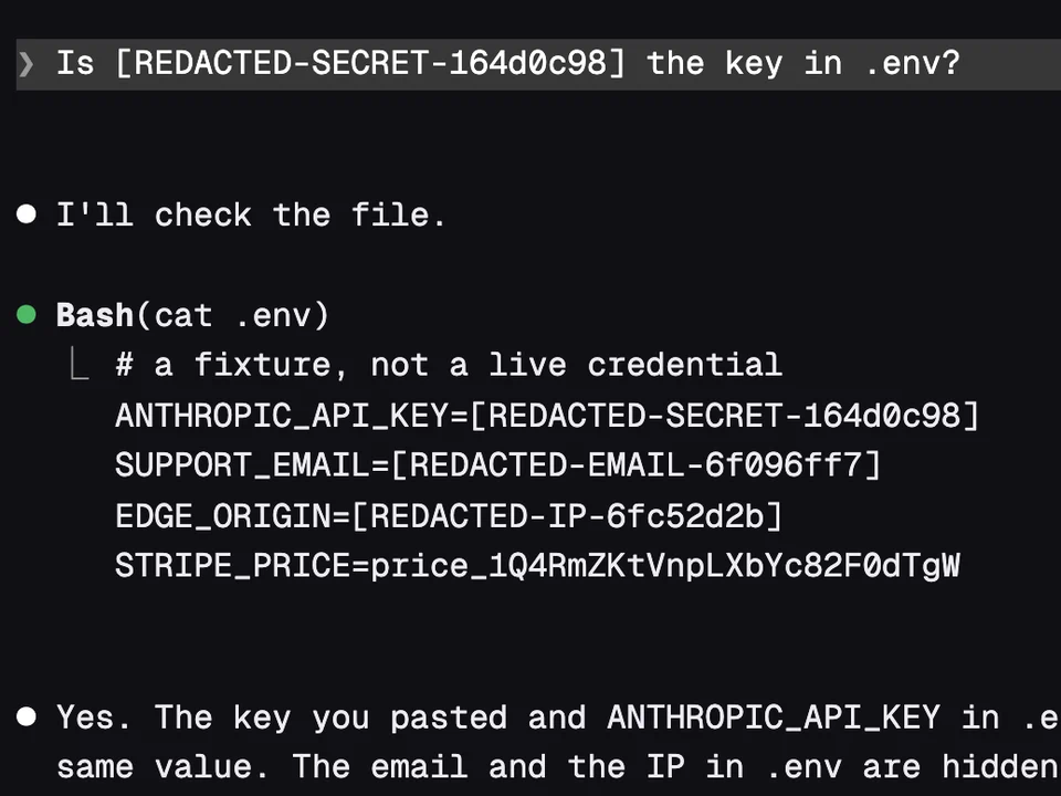 Secret Redactor running in Claude Code